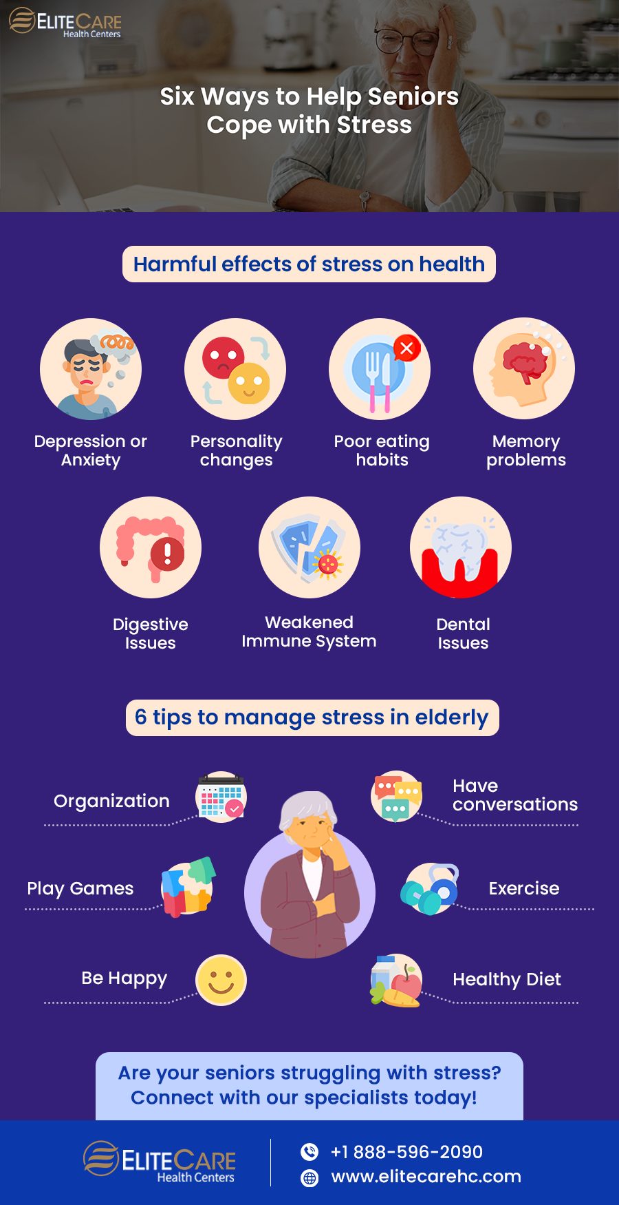 Six Ways to Help Seniors Cope with Stress |Infographic