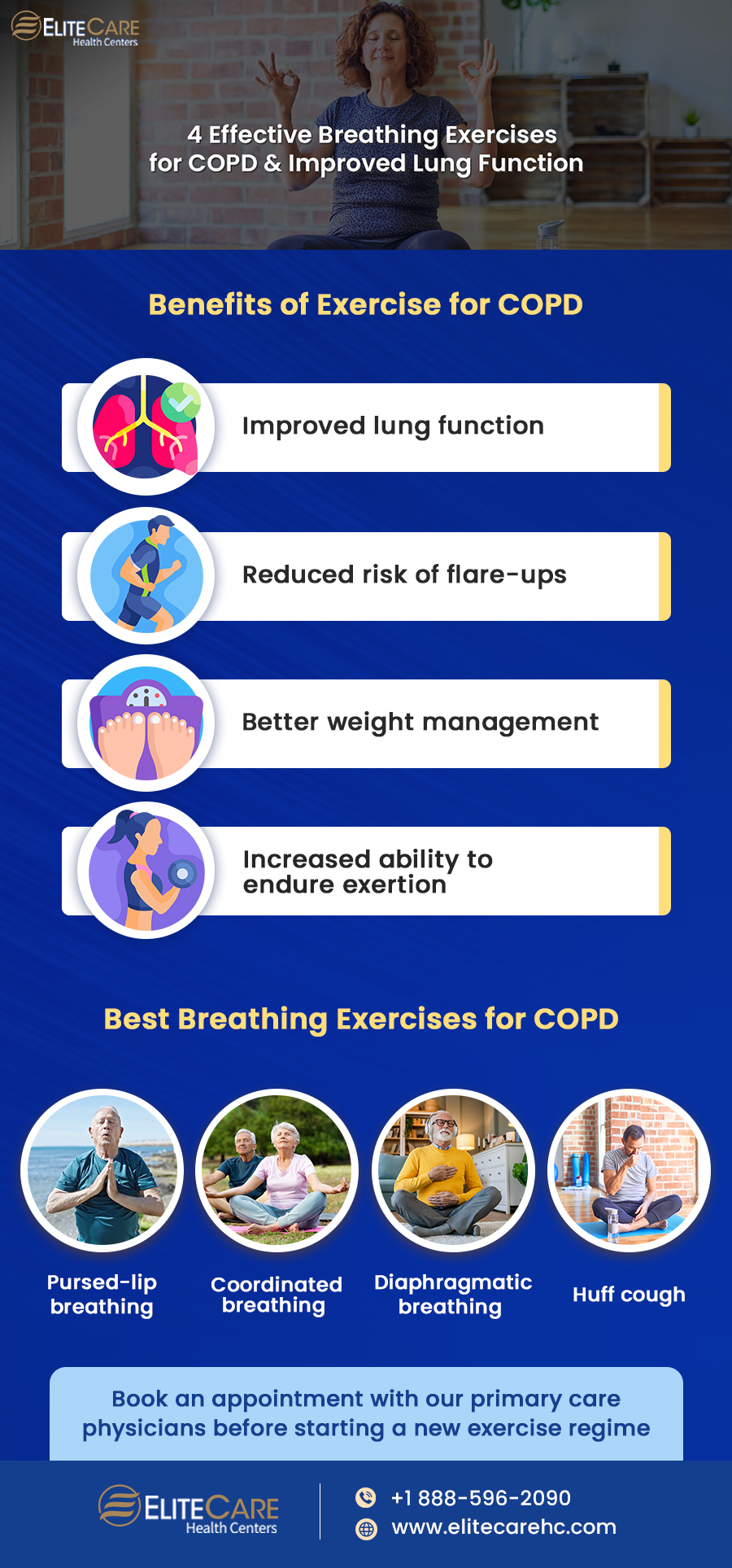 4 Effective Breathing Exercises for COPD & Improved Lung Function | Infographic
