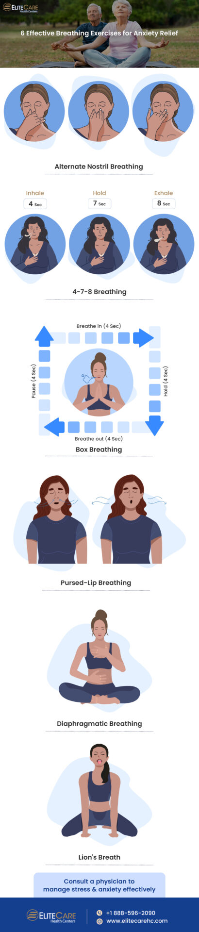 6 Effective Breathing Exercises for Anxiety Relief | Infographic